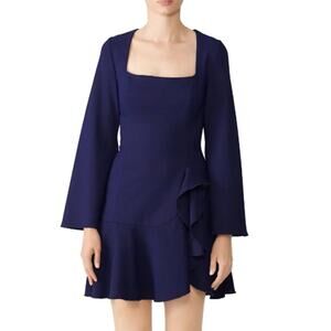 Finders Keepers Goodbye Long Sleeve‎ Square Neck Mini Dress in Blue